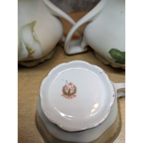 Antique RS‎ Germany/Prussia Sugar Bowl Creamer 6 cups & 6 saucers Calla Lily - Picture 16 of 16